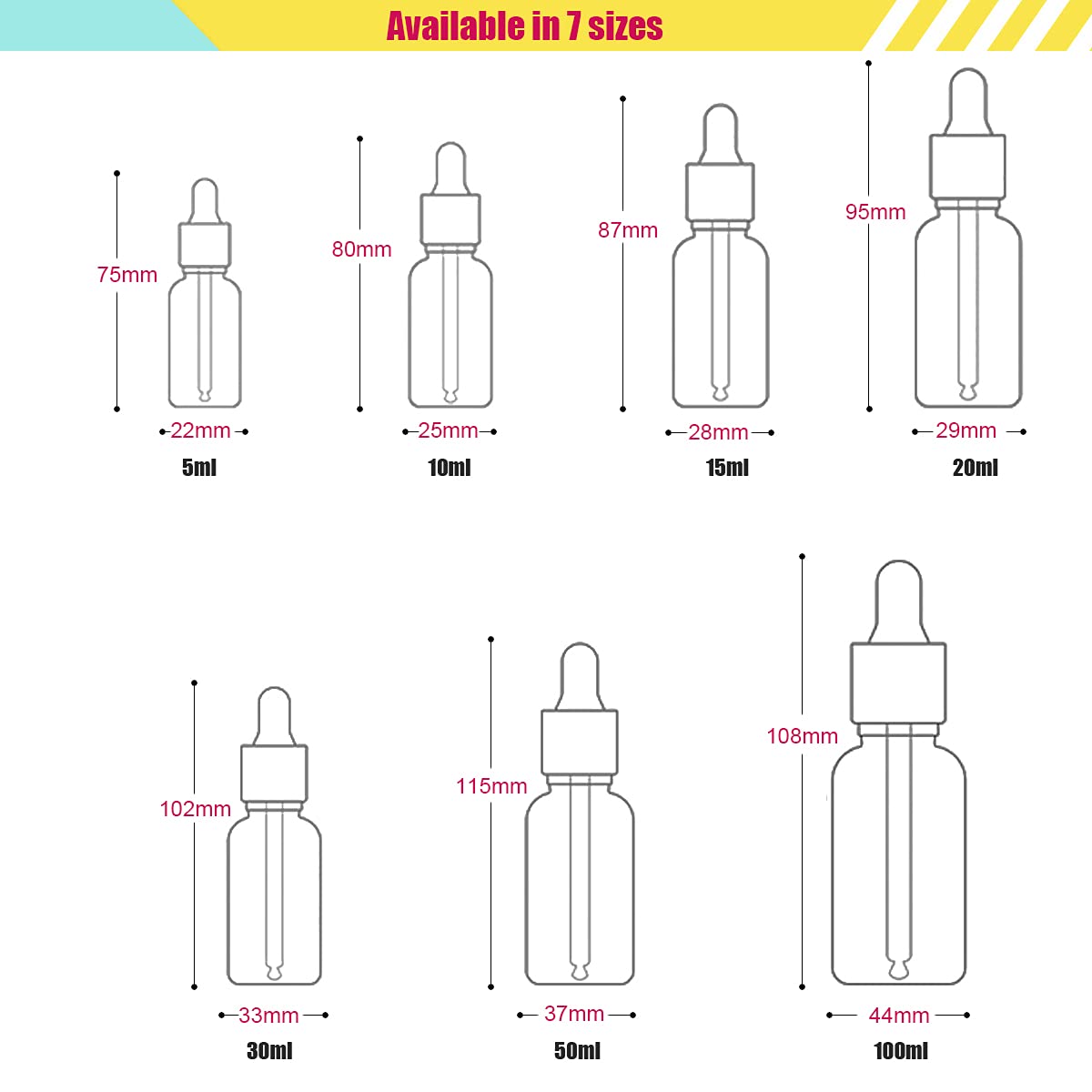 24 Piezas Rosa Frasco Cuentagotas Cristal 30ml, Botellas Cuentagotas con Pipeta de Vidrio Vacío, para Fragancias de Aromaterapia de Aceites Esenciales, Masaje, Fragancia, Viaje