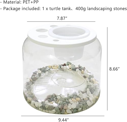Mini Turtle Terrarium Clear with Lid and Small Colorful Stones Reptile Feeding Box with Plant Basket Micro Habitat Terrarium Enclosure Acrylic Reptile Tank for Tortoise Plant Not Included
