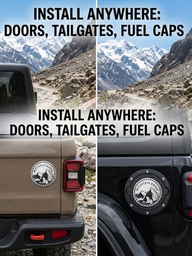 Image of 2 pcs Car Emblem 4 x 4 Metal Automotive Badge 3D Metal Car Badges Emblems Round Emblem Decals Car Badge Decals Stickers Compatible with Vehicles Trucks SUV RV Decorations (Mountain)