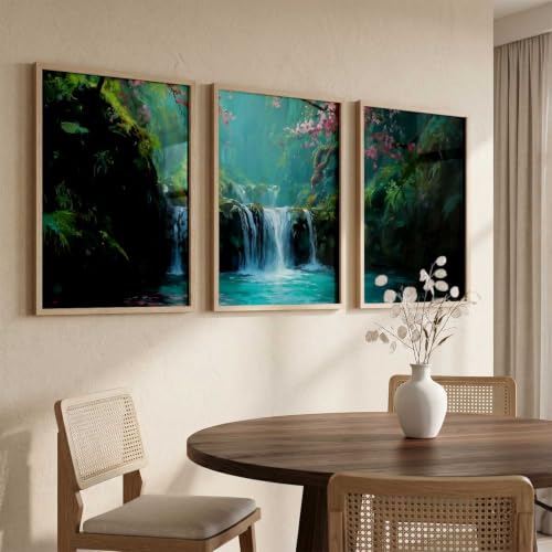 Image of kotart Abstract Nature Art Framed Paintings | Big Aesthetic Waterfall View Painting | Vastu Frames for Bedroom Living Room Wall Decor Set Of 3 (13X17 inch)