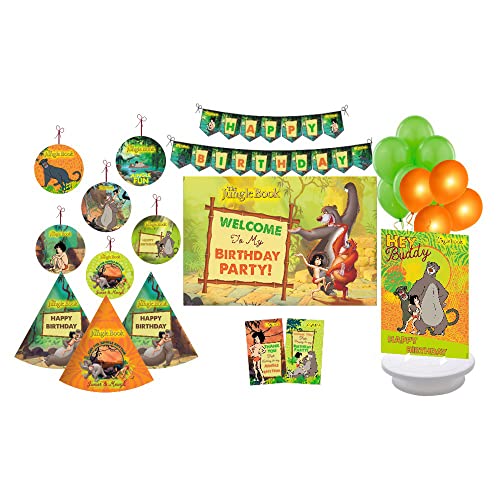 Image of PRETTY UR PARTY The Jungle Book Party Decorations Kit-80 Pcs Includes Banner,Balloons,Thank You,Centerpiece,Danglers,Jungle Book Party Supplies,Mowgli Birthday Decor,Bday Banner For Girls Boys Kids