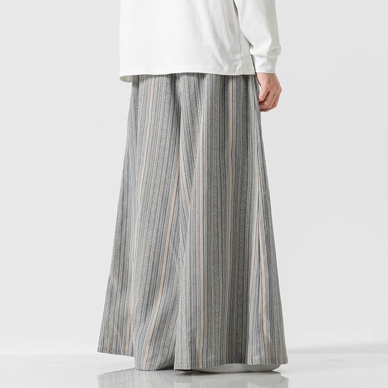 Spring Autumn Men Pants Japanese Striped Wide Leg Pants Retro Ethnic Style Cotton Linen Straight Trousers4