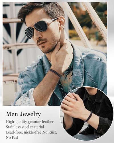 Pulsera de cuero YELUWA para hombre miniatura 3
