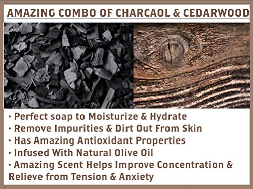 Activated Charcoal Cedarwood Bar Soap with Olive Oil 4 Pack Set by Olivia Care – 100% Natural & Organic – For Face & Body - Deep Clean, Exfoliate, Moisturize & Hydrate - Amazing Masculine Fragrance - Thumbnail 3