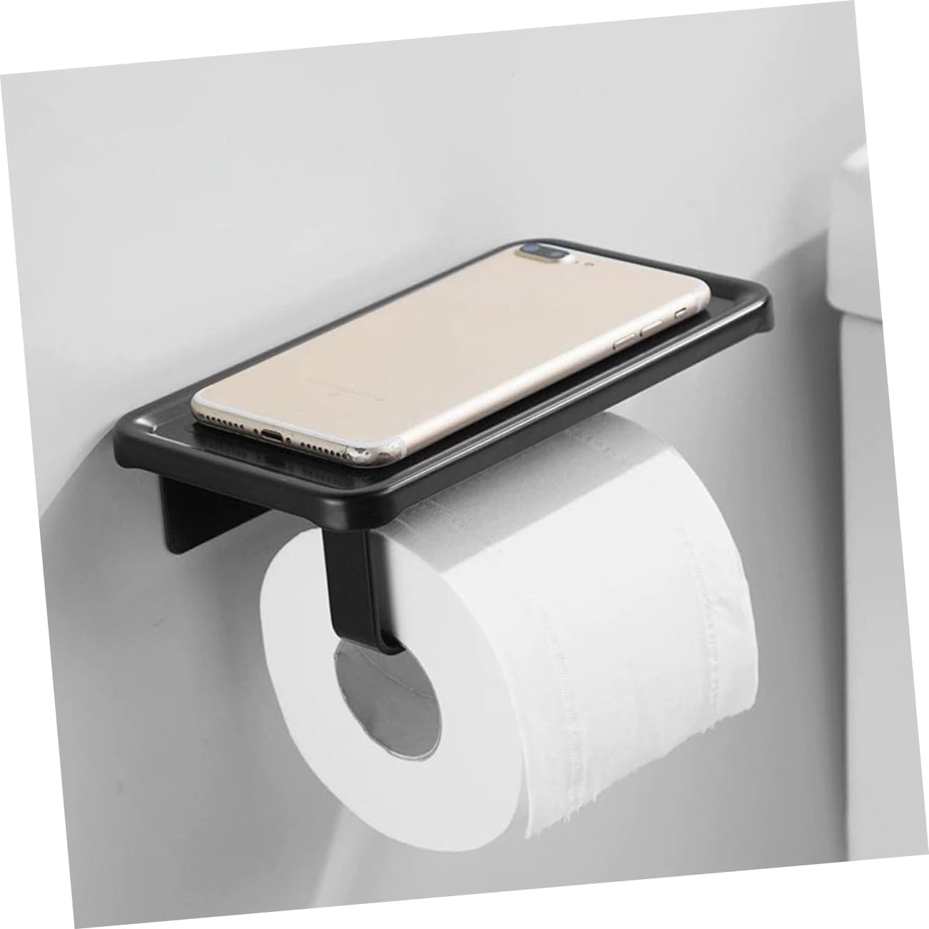 Black Wall - Mount Toilet Paper Holder with Shelf, Bathroom Tissue Roll Holder for RV/Camper/Home Decor