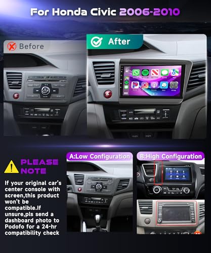 Image of [4+64G] Android 15 Car Radio for Honda Civic 2012 2013 2014 2015 with Wireless CarPlay /Android Auto, 9 inch in-Cell Screen Stereo, GPS Navigation /WiFi /Bluetooth /Mirror Link /SWC /HD Backup Camera