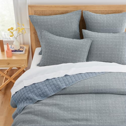 Image of Levtex Home Mills Waffle Twin XL /Twin Quilt Set (68x86in) with 1 Pillow Sham (26x20in) - Chambray - Cotton Waffle Twin Size Quilt Bedding Set - Lightweight, Soft, Pre-Washed