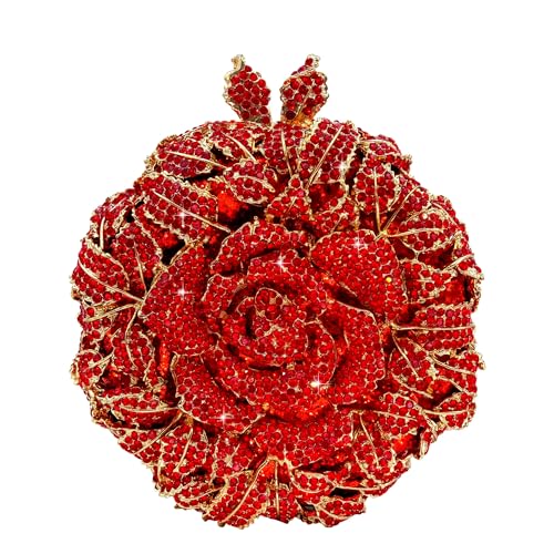Image of Boutique De FGG Mini Round Flower Crystal Clutch Purses for Women,Formal Evening Bags,Rose Wedding Clutch Bag Party Handbags