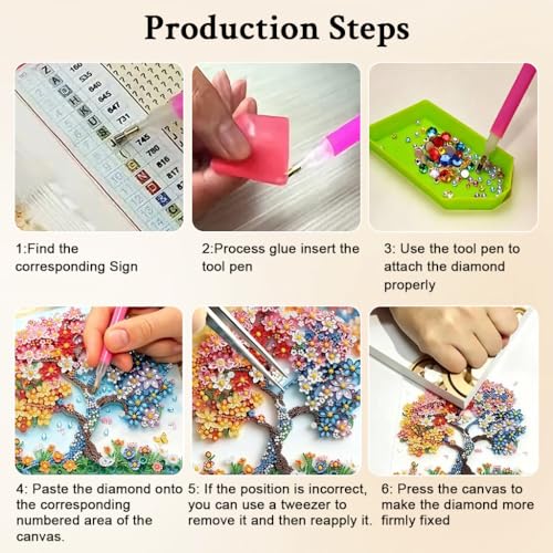 Image of HASTHIP 5D Diamond Painting Kit for Adults Kids Flower Tree Diamond Art Kit, 12x12inch DIY Full Drill Colorful Dots Gem Art Craft Kit for Adults with Pre-Printed Canvas & Tools for Home Wall Decor