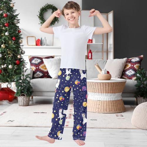 Boy's Pj Pants Llama Travel Space Rocket Star Sky Lounge Bottoms Elastic Waist Kids Joggers with Pockets Size 6-142