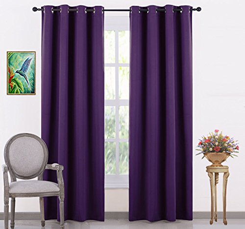 Image of JUPON Silk Blackout Curtain Pack Of 1 Piece With 3 Layers Weaving Technology & Solid Grommet Curtains Pattern /Thermal Insulated Draperies Energy Saving (W 44 inch X 60 inch L) Purple