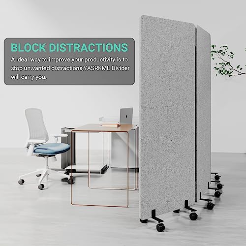 Soundproof Room Divider with Wheels, 66in Office Dividers for Sound Proofing & Reducing, 3 Panel Sound Proof Dividers for Office Partitions Portable Temporary Wall Acoustic Wall Divider，Light Grey