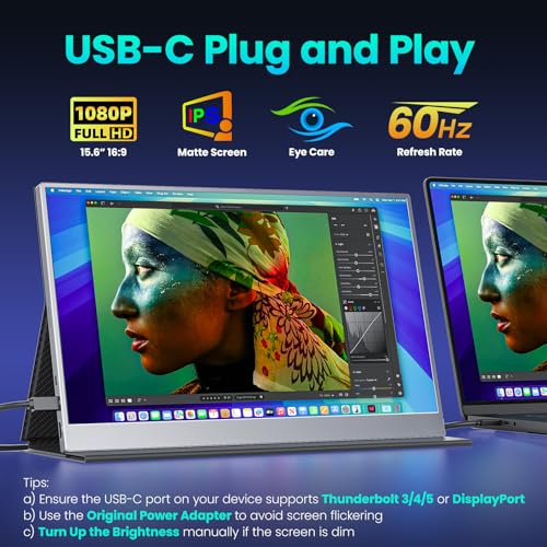 Image of Upperizon 15.6 Inch 1080P FHD HDR IPS Travel Monitor, USB-C & HDMI Portable Monitor for Laptop, MacBook, PC, Surface, Xbox, PS4 /5, VESA Compatible