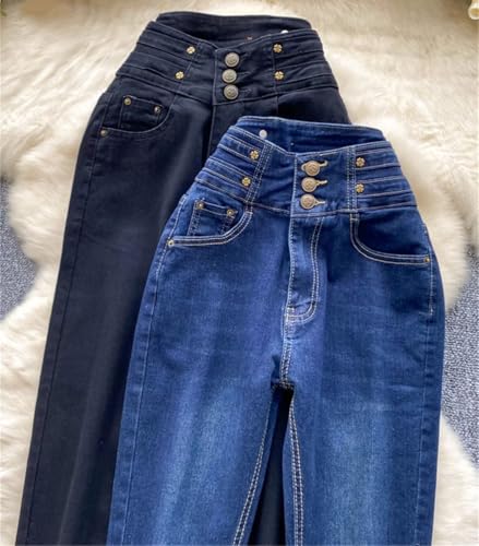 Women High Waist Jeans Korean Fashion Denim Pants with Zipper Pockets Straight Leg Casual Trousers4