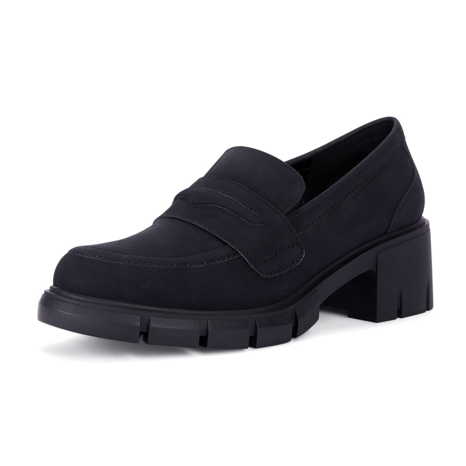 BAR III Womens Black Penny Keeper Lug Sole Non-Slip Paz Round Toe Block Heel Slip On Loafers Shoes M