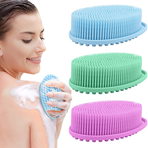 3 Pack Silicone Body Scrubber, Exfoliating Body Scrubber Fit for Sensitive and All Kinds of Skin, Soft Silicone Loofah, Clean and Sanitary Rapid Foaming