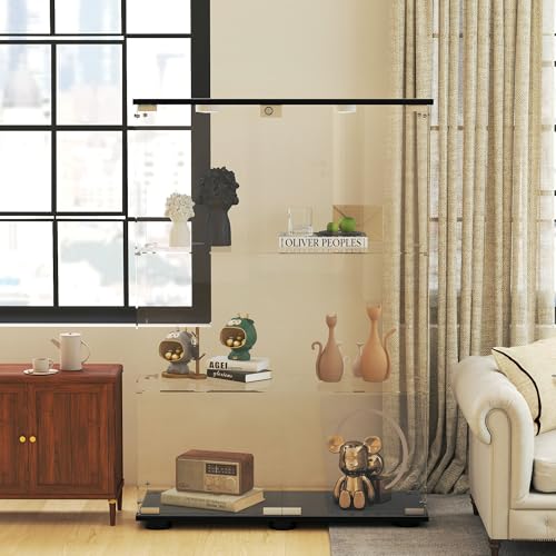 HAMBING Glass Display Cabinet with Lock - 2-Door 3-Tier Curio Cabinet, Solid Wood & Tempered Glass Showcase, 13-Color tap Lights, Quick 30-Min Assembly, Storage Cabinet for Living Room Bedroom Office