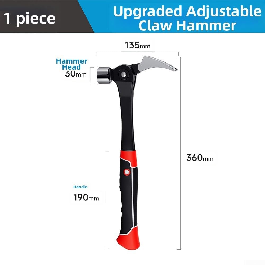 Martillo de acero al carbono con cabeza ajustable, soporte magnético para clavos, agarre que absorbe los golpes para tirar rápidamente de las uñas, ideal para el hogar y el taller