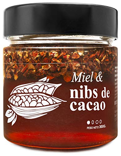 Miel con Nibs de Cacao - 100% Natural Pura de Abeja, Cruda, 300gr - Origen: El Bierzo, España