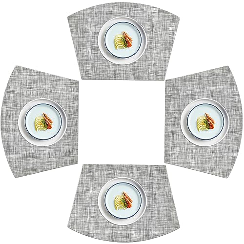 homEdge PVC Placemat, Wedge Place Mats, Washable Vinyl Placemats, for Round Table Set of 4-White Gray, 18" x 12"