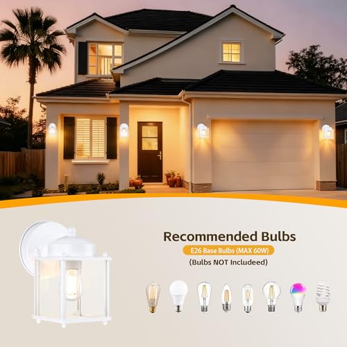 Image of LIT-PaTH Outdoor Wall Lantern, Exterior Waterproof Wall Sconce Light, Proch Lighting Fixture with E26 Socket, Modern Outside Lights for Front Door Garage Patio, White, 2 Pack