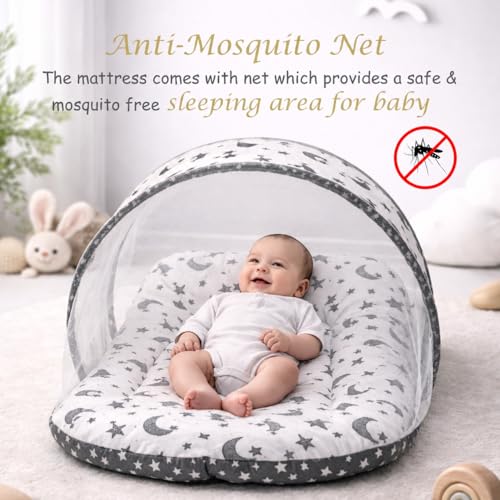 Image of Infantbond Designer Mattress with Net | Baby Sleeping Bag | Carry Bed (0-6 Months) (Moon Grey(N,S))
