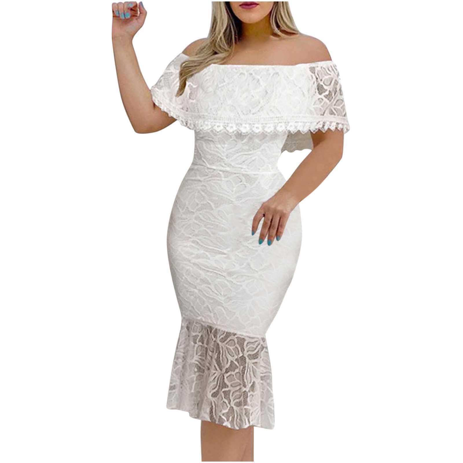 WSZJLN Sexy Slash Neck Lace Party Dress Women Vestidos Summer Skinny Lace  Ruffles Strapless Bodycon Dress Elegant Off Shoulder Dresses-Black,S :  Amazon.co.uk: Fashion