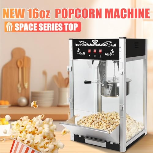 Image of Commercial Popcorn Machine With 20 OZ Kettle- Countertop Popcorn Machine for Theater Style, Stainless Steel, 3-Switch Control, for Home, Movie Night, Parties, Office, School, Business, Black