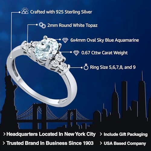 Gem Stone King 925 Sterling Silver Gemstone Birthstone and White Topaz Engagement Ring for Women | Center Oval 6X4MM and Round 2MM Accents | Wedding Anniversary Promise Ring | Sizes 5-92