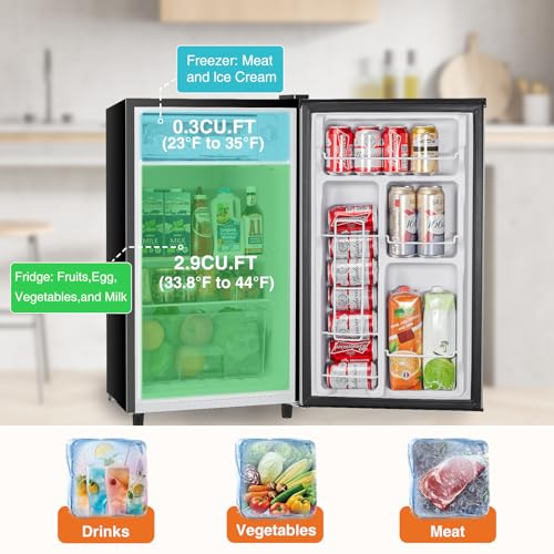 Image of Sweetcrispy 3.2 Cu.Ft Mini Fridge with Freezer, 2 Door Small Refrigerator with Adjustable Thermostat Energy-efficient Low Noise, Compact Fridge for Bedroom, Office, Dorm, Silver