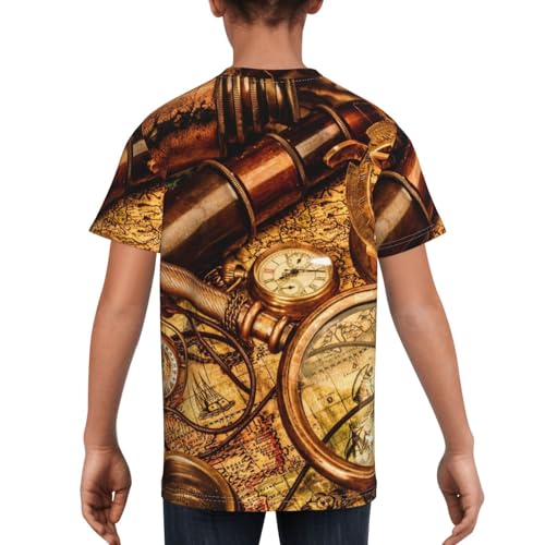 Teen Boys Crew Neck Short Sleeve T-Shirt 3D Printed Graphic Tee Shirts Nautical Map Compass Telescope T-Shirt for Youth2