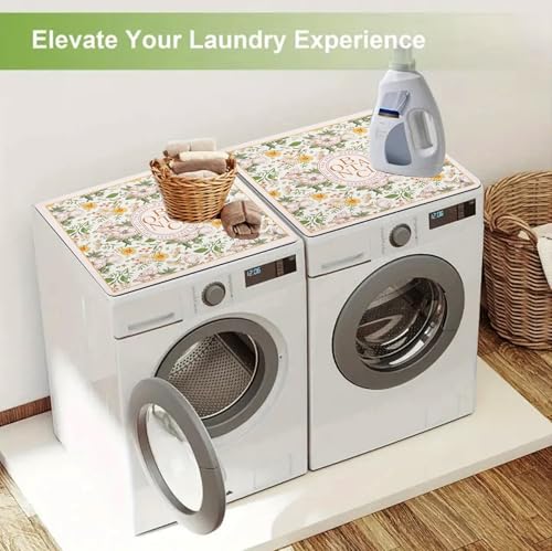 Image of Homecloud Non-Slip Washing Machine Mat - Durable Waterproof Protective Cover for Washer & Dryer, Dust-Resistant Mat Ideal for Laundry Room & Kitchen Appliances | 60x60cm (Beige Green)