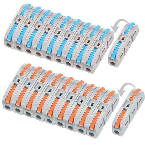 20 PCS Eugiichr Lever Wire Connectors – Quick Connect Nuts Inline Splices Push-in Professional Electrical Butt Compact Terminals Splicing Speaker Connector Kit for Various Circuits, AWG 28-12
