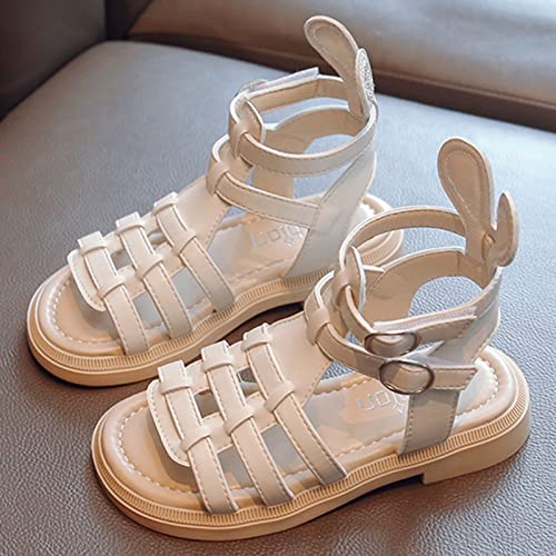 Toddler Girls Kids Sandals Open Toe Cute Flat Dress Sandals Strappy Summer Outdoor Beach Shoes with Back Zipper (White, 11.5 Little Child)3