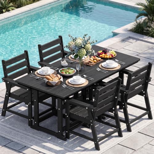 Image of 5-Piece Dining Set, HDPE Table & 4 Chairs, Black | HDPE Dining Set: 69.1 inch Table + 4 Chairs,380 lbs,304 Stainless,All-Weather,No Rust No Crack,Outdoor Patio Garden