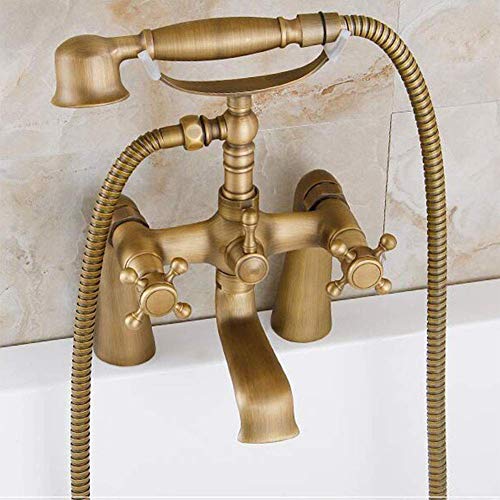 Robinet baignoire bronze antique double commande avec douchette rétro