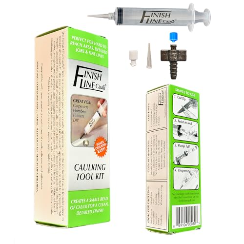 Finish Line Caulk Precision Caulking Tool Kit – Syringe-Style Applicator with Small Replaceable...