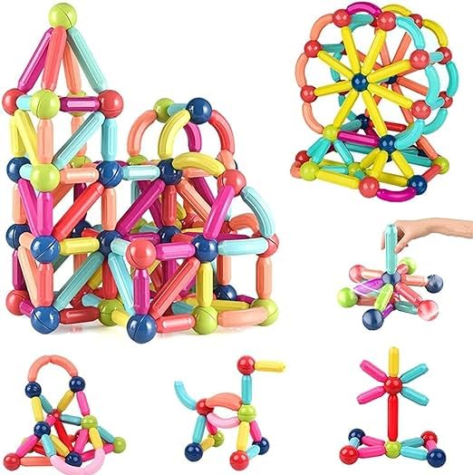 Samtop 64PCS Magnetic Toy Set,Magnetic Balls and Rods Building Blocks Set,Magnet Building Sticks Set,Vibrant Colors,Magnetic Stick Stacking,Stacking Toys for Boys and Girls
