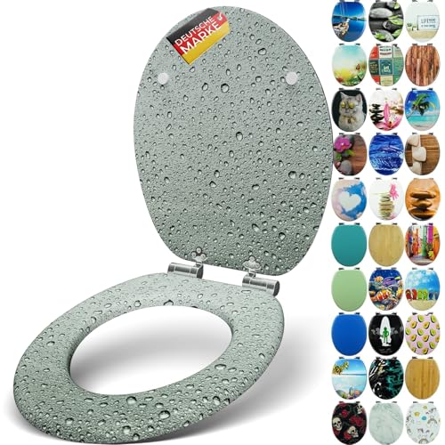 SANFINO® Premium WC Sitz mit Absenkautomatik – hochwertige Toilettendeckel aus Holz, viele bunte Motive, hoher Sitzkomfort, einfache Montage inklusive Montageanleitung – Grey Splash II