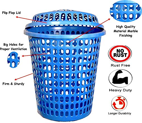 Image of 2 Laundry Basket with Lid, Cap - Durable Unbreakable 50L (Blue, Cream)
