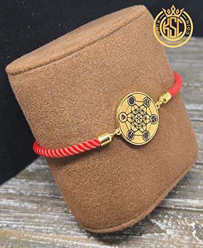 The Metatron's Cube + 72 names of God kabbalah King Solomon seal Coin Bracelet Red2