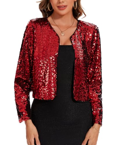 Image of MINTLIMIT Women's Sequin Jacket Long Sleeve Open Front Sparkly Shrugs Glitter Cropped Bolero Cardigans
