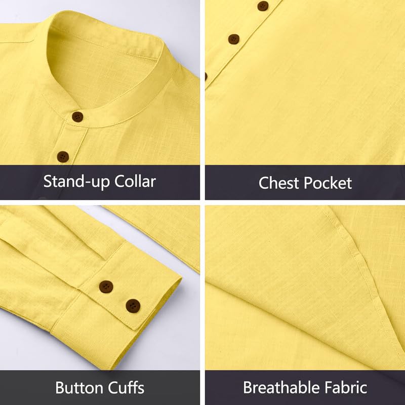 Image of Macsivo Cotton Blend Solid Casual Short Kurta for Men Long Sleeve Mandarin Collar Stylish Shirt Kurta for Men