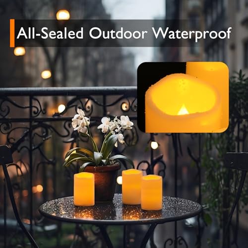 Image of Homemory 3 inchx5 inch Flameless Candles, Outdoor Waterproof, Battery Operated LED Pillar Candles with Remote Control and Timer, Plastic, Long Lasting