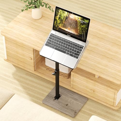 Image of YUHFERA Sofa Armrest Tray Table for Couch - 360 Swivel Height Adjustable End for Small Spaces, Snack Side Table for Bed or Chair with Phone & Tablet Slot (Gray,Angle Adjustable)