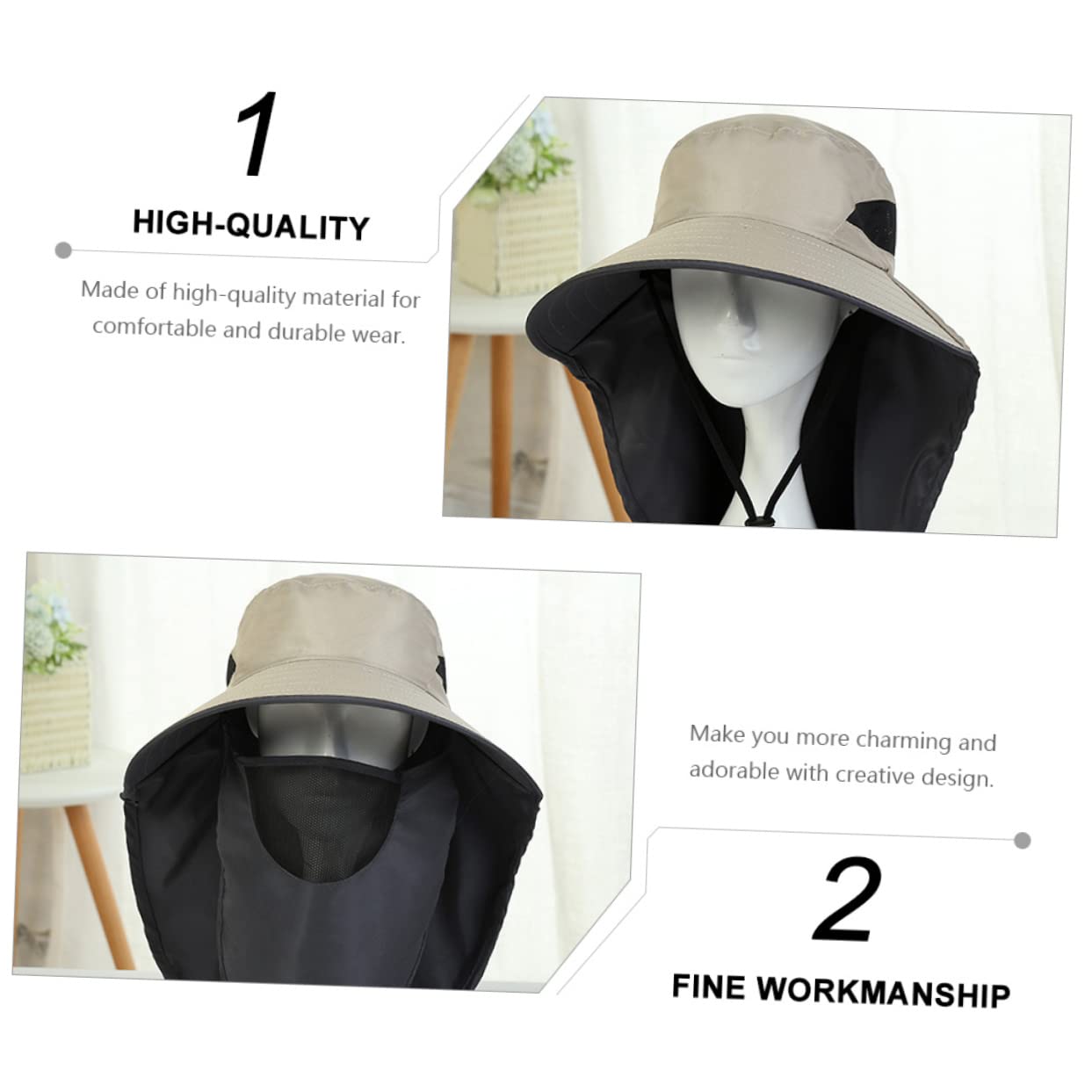 VALICLUD Fashion Face Cover Hat Sun Protection for Summer Wide Brim Fishing Hat for Outdoor Activities Sunscreen Cap Beige