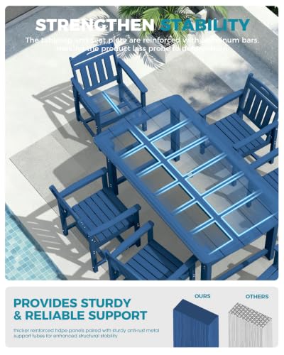 Image of Ciokea HDPE Outdoor Dining Set of 4, Patio Table and Chairs Sets, Navy Blue