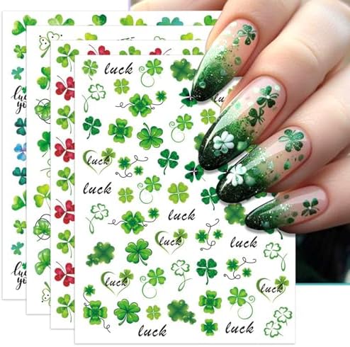 St. Patrick's Day Nail Art Stickers, Irish Shamrock 3D Self-Adhes...