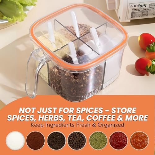 Image of 4-in-1 Masala Spice Container with Lid - BPA Free Plastic Seasoning Organizer Box with Flip Top Closure -Multipurpose Kitchen Storage Container for Spices, Dry Fruits & Condiments