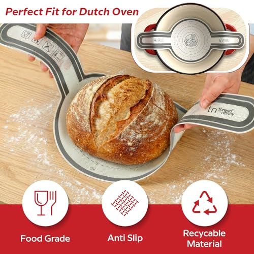 Image of ThreadNanny Silicone Bread Sling for Dutch Oven, 2 Pcs Round Nonstick Sourdough Silicone Bread Sling - 450F Heat Resistant Sourdough Sling, Pan Liner & Bread Baking Supplies (Grey)